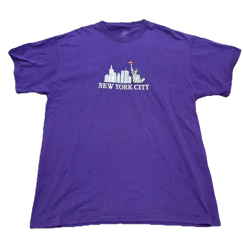 Embroidered Purple New York City Skyline Twin Towers Tee Size X-Large